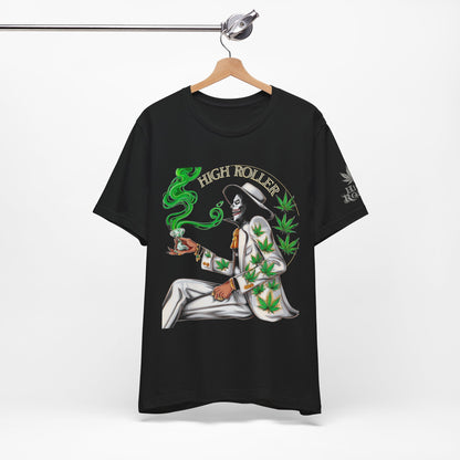 Skeletal HIGH ROLLER Halloween Cannabis Lounge T-Shirt - Premium Death's Day Off Botanical Relaxation 420 Apparel