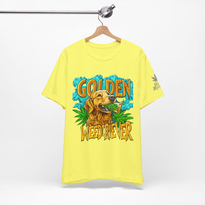 High Roller Golden Weedtriever Cannabis T-Shirt - Premium 420 Dog Lover Humor Golden Retriever Pun Comedy Pet Culture Apparel