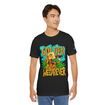 High Roller Golden Weedtriever Cannabis T-Shirt - Premium 420 Dog Lover Humor Golden Retriever Pun Comedy Pet Culture Apparel