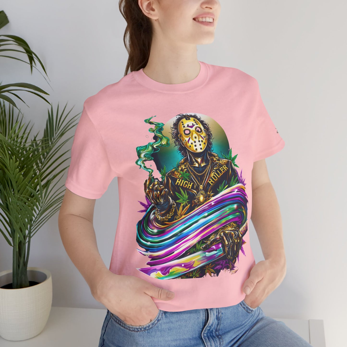 Psychedelic Jason Swoosh Cannabis T-Shirt - Premium Horror 420 Orange Edition Apparel