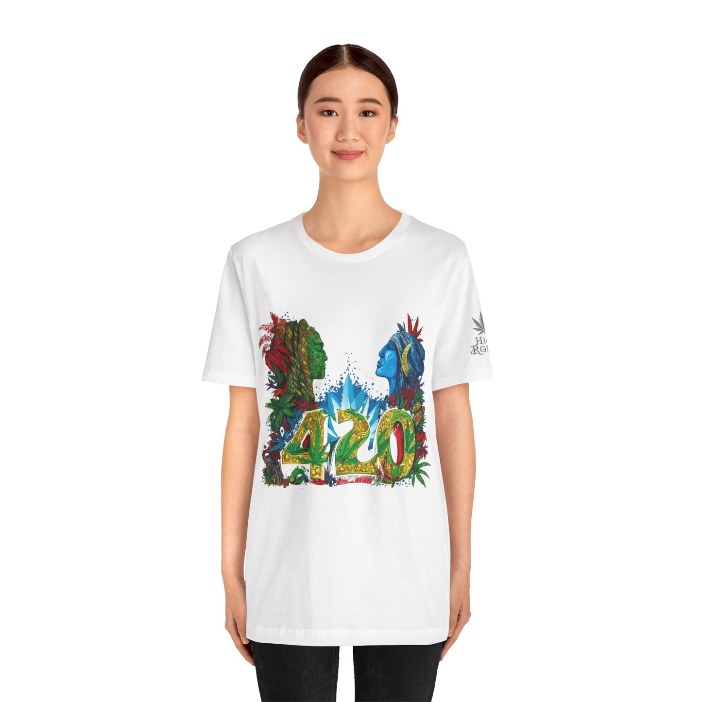 420 Celebration Premium Cannabis Culture T-Shirt - Dual Profile Art With Nature Elements And Bold 420 Typography