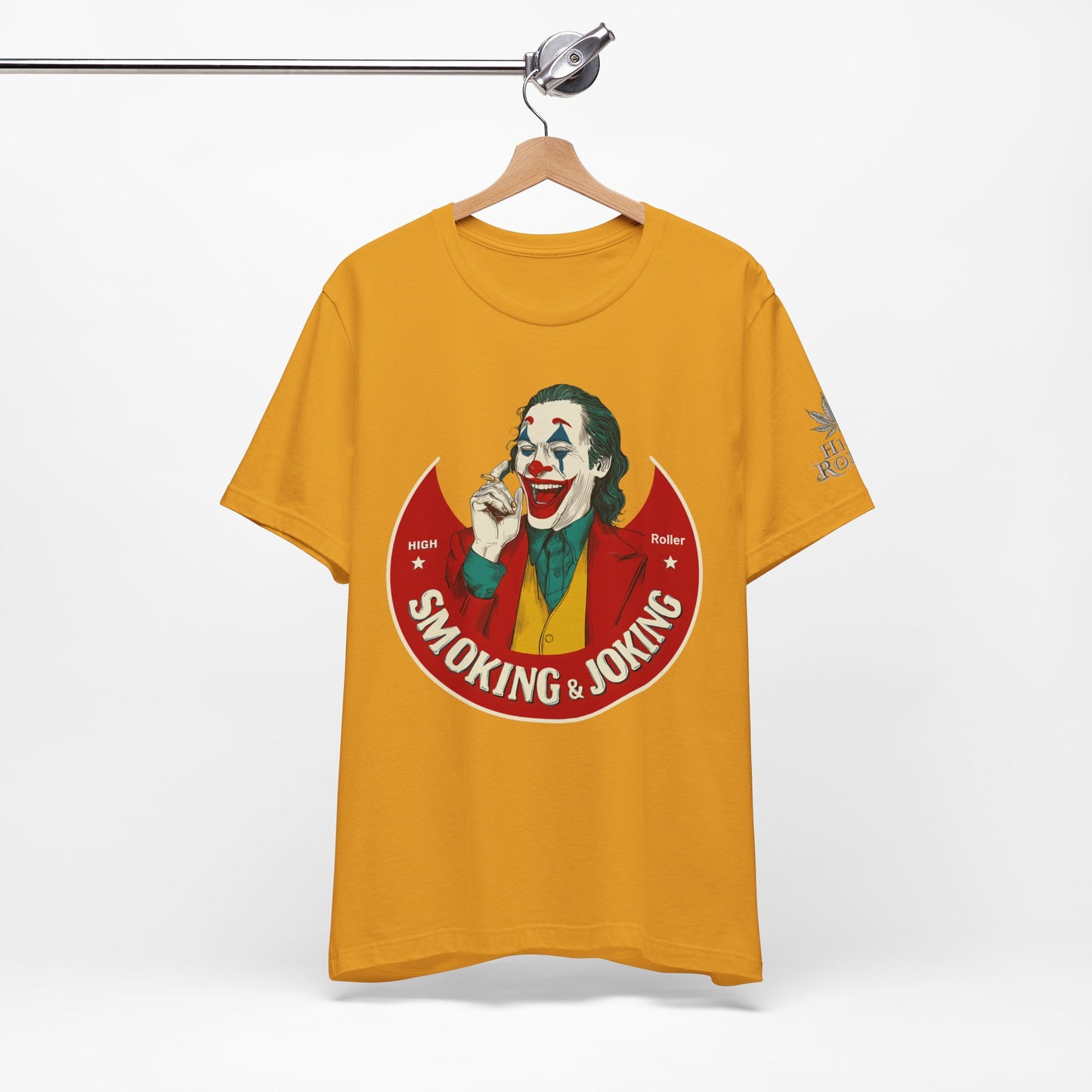 High Roller Villain T-Shirt - Premium Airlume Cotton Cannabis Joker Badge Art Tee