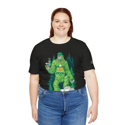 Bigfoot HIGH ROLLER Halloween Cannabis Forest T-Shirt - Premium Sasquatch Lifestyle Legend 420 Apparel