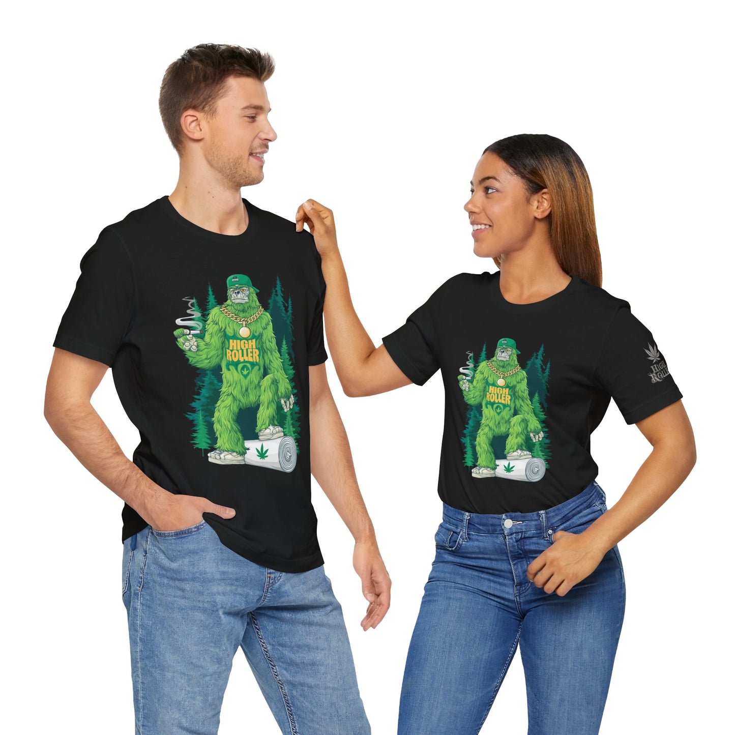 Bigfoot HIGH ROLLER Halloween Cannabis Forest T-Shirt - Premium Sasquatch Lifestyle Legend 420 Apparel