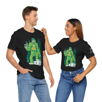 Bigfoot HIGH ROLLER Halloween Cannabis Forest T-Shirt - Premium Sasquatch Lifestyle Legend 420 Apparel