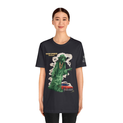 High Spirits HIGH ROLLER Halloween Cannabis Ghost T-Shirt - Premium Spectral Lowrider Phantom 420 Apparel