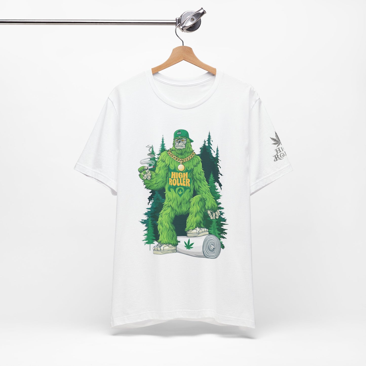 Bigfoot HIGH ROLLER Halloween Cannabis Forest T-Shirt - Premium Sasquatch Lifestyle Legend 420 Apparel