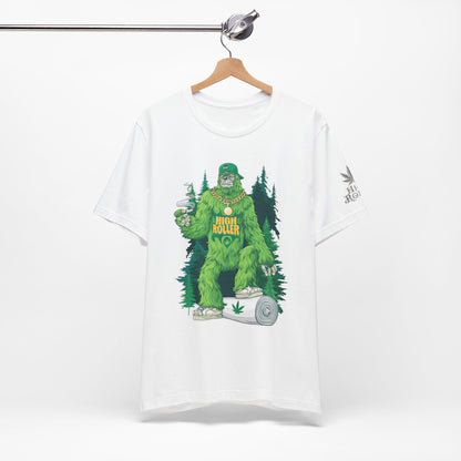 Bigfoot HIGH ROLLER Halloween Cannabis Forest T-Shirt - Premium Sasquatch Lifestyle Legend 420 Apparel