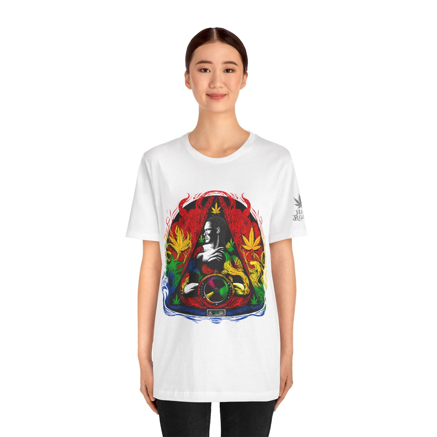 High Roller Sacred Buddha Cannabis T-Shirt - Premium 420 Spiritual Meditation Enlightenment Botanical Artistry Apparel