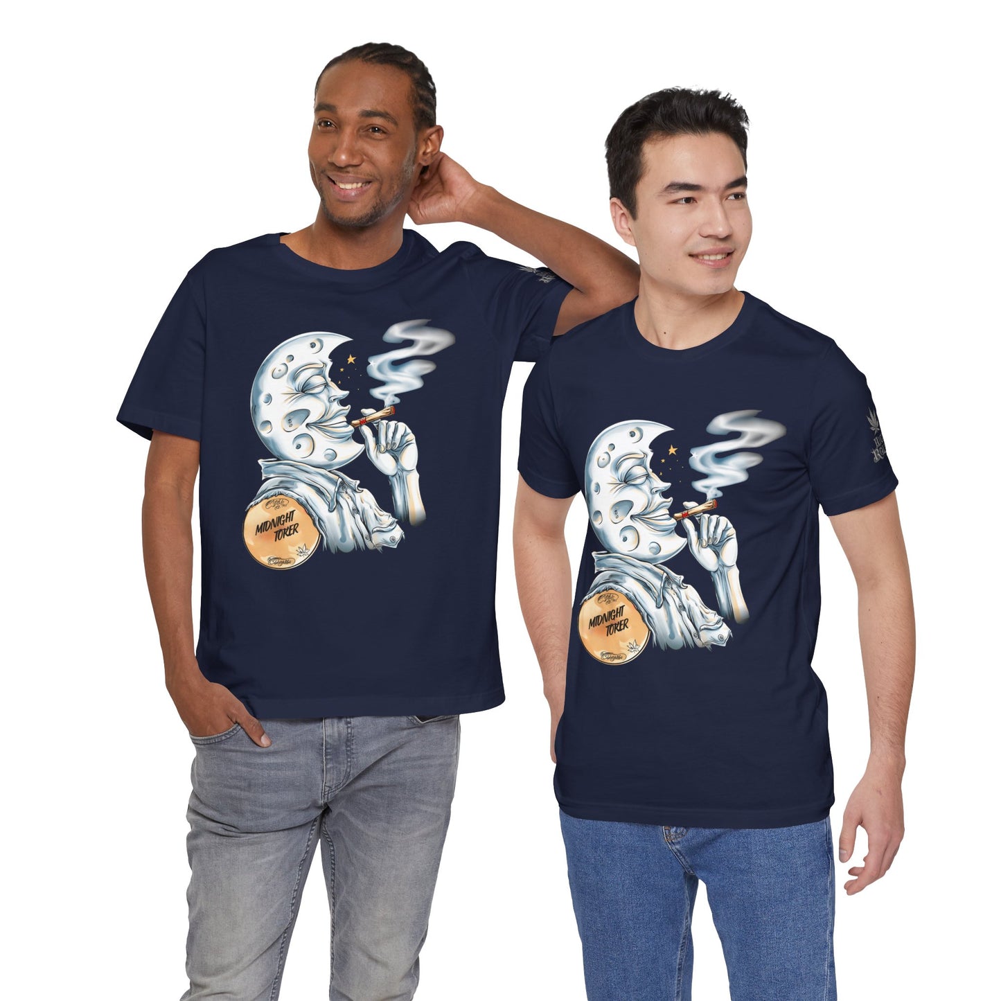 Midnight Toker Moon Tee - Celestial Cannabis Art Design | High Roller