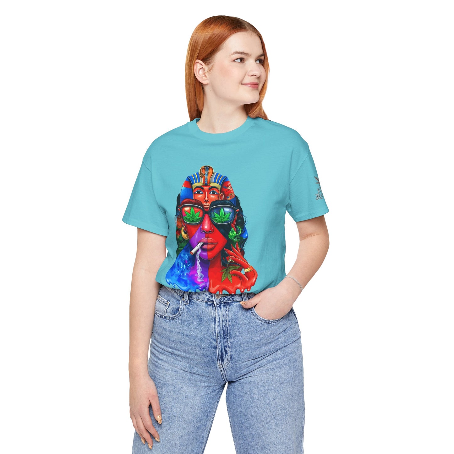Pharaoh Vision Premium Cannabis Culture T-Shirt - Ancient Egyptian Royalty With Modern Cannabis Celebration And Psychedelic Split-Face Art
