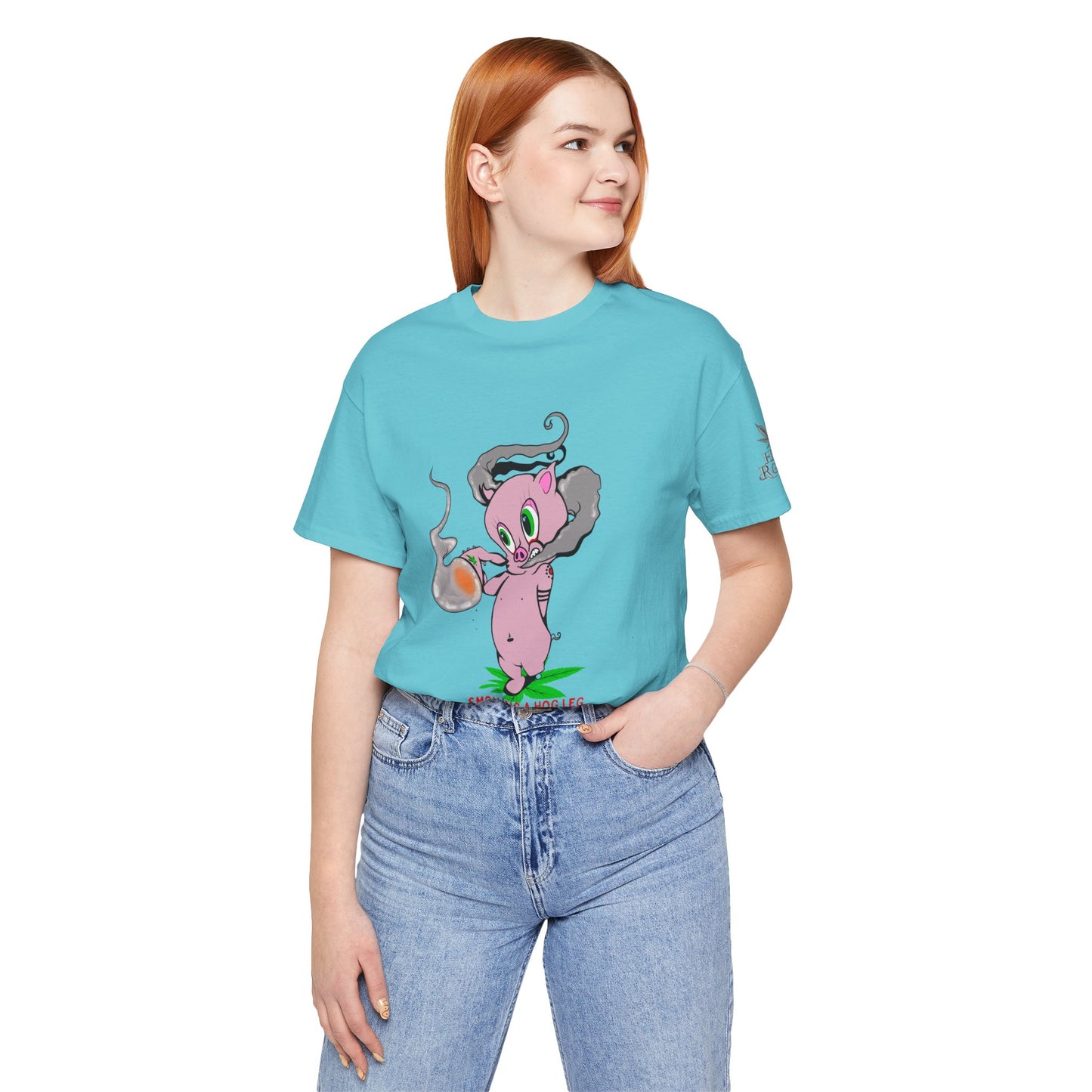 Smoking Hog Leg Pink Pig Tee - Premium Airlume Cotton Cannabis Culture Art