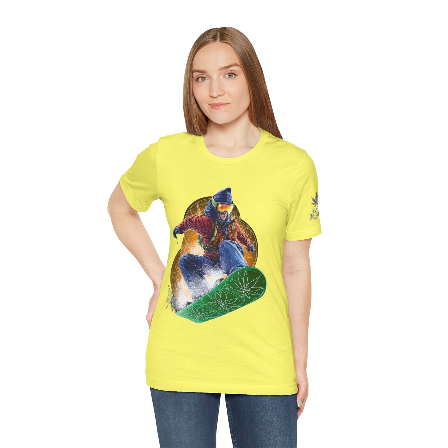 High Roller Snowboard Cannabis T-Shirt - Premium 420 Winter Sports Action Shred Mountain Lifestyle Apparel
