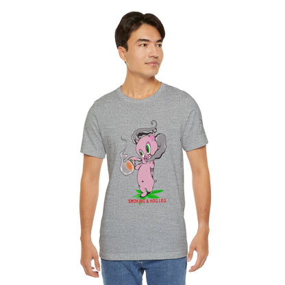 Smoking Hog Leg Pink Pig Tee - Premium Airlume Cotton Cannabis Culture Art