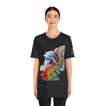 Rainbow Bloom Tee - Premium Airlume Cotton Cannabis Culture Spectrum Goddess Art