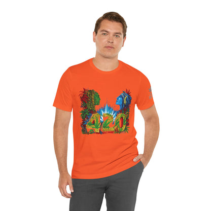 420 Celebration Premium Cannabis Culture T-Shirt - Dual Profile Art With Nature Elements And Bold 420 Typography