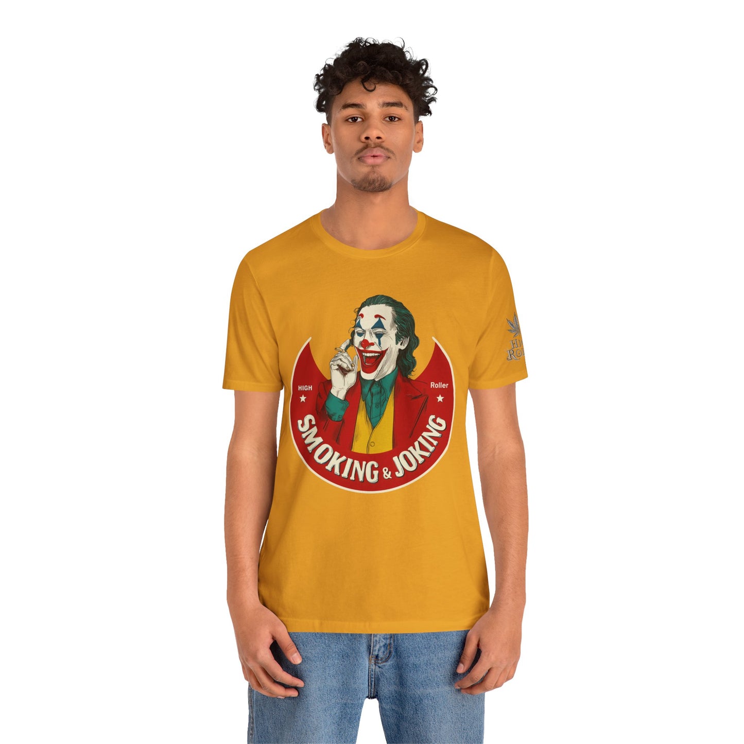 High Roller Villain T-Shirt - Premium Airlume Cotton Cannabis Joker Badge Art Tee