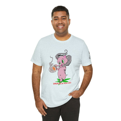 Smoking Hog Leg Pink Pig Tee - Premium Airlume Cotton Cannabis Culture Art