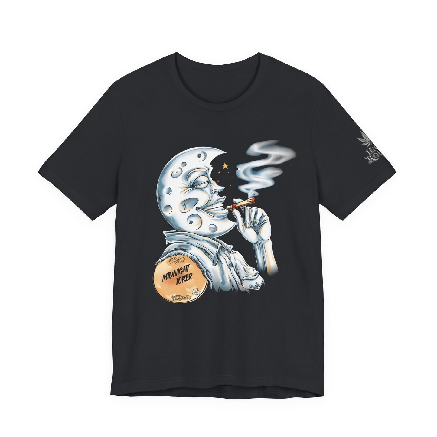 Midnight Toker Moon Tee - Celestial Cannabis Art Design | High Roller