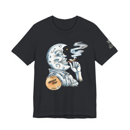 Midnight Toker Moon Tee - Celestial Cannabis Art Design | High Roller