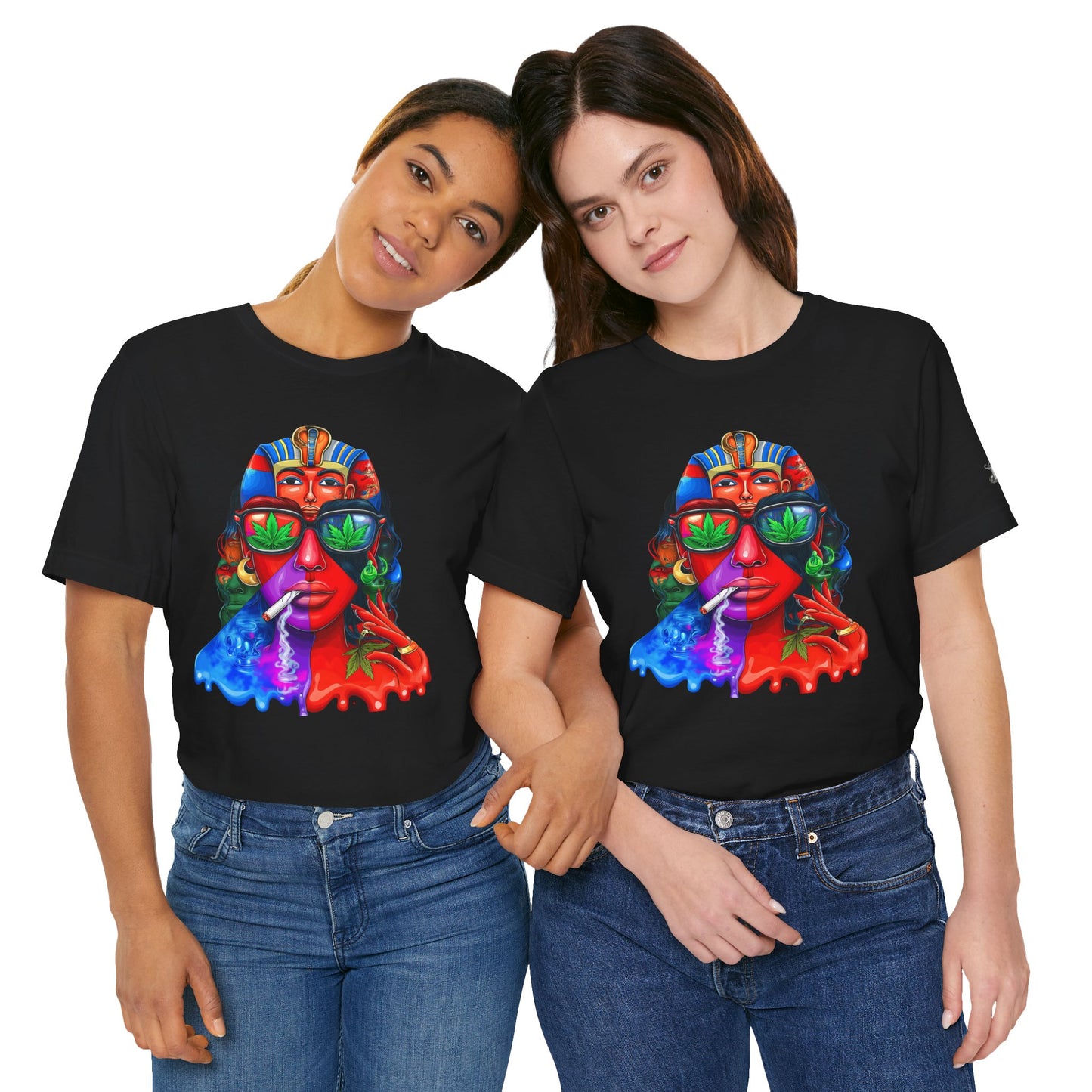 Pharaoh Vision Premium Cannabis Culture T-Shirt - Ancient Egyptian Royalty With Modern Cannabis Celebration And Psychedelic Split-Face Art