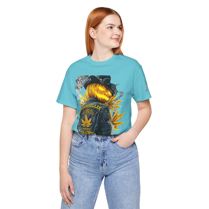 Halloween Witch Rider Cannabis T-Shirt - Premium Spooky 420 Biker Edition Apparel