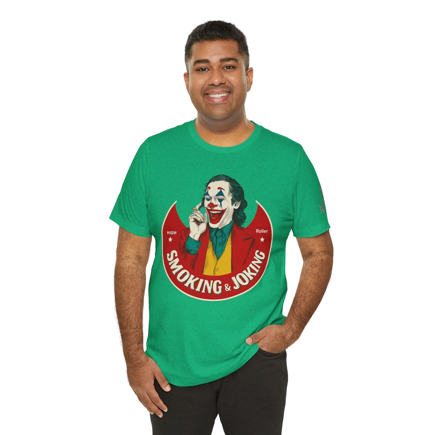 High Roller Villain T-Shirt - Premium Airlume Cotton Cannabis Joker Badge Art Tee