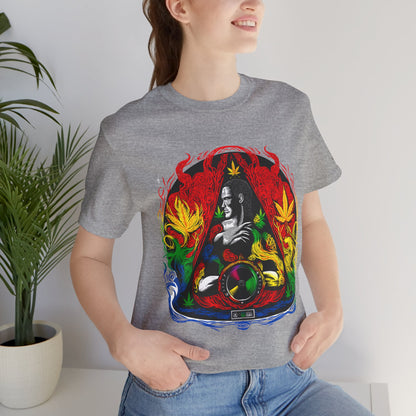 High Roller Sacred Buddha Cannabis T-Shirt - Premium 420 Spiritual Meditation Enlightenment Botanical Artistry Apparel