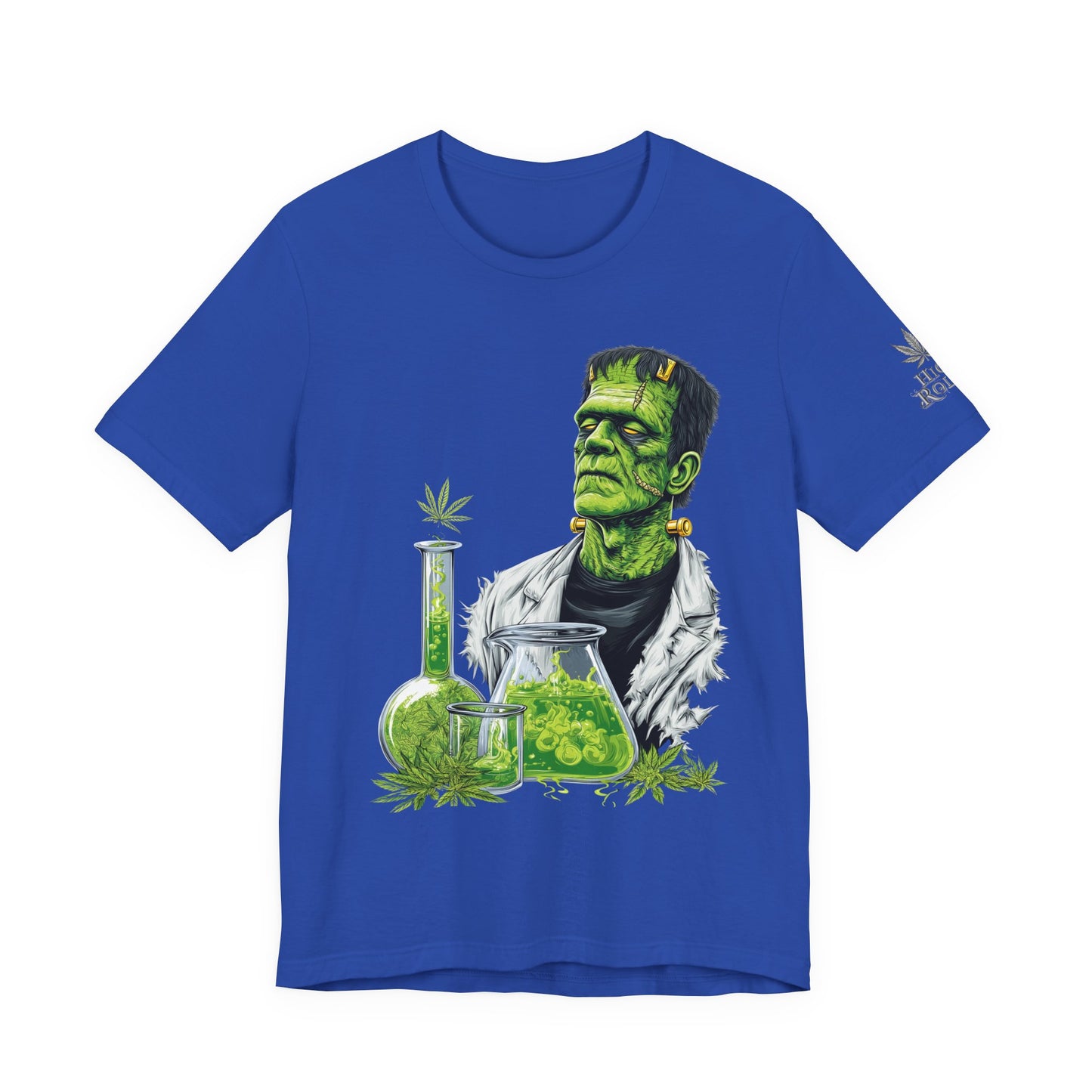 Frankenstein's Laboratory HIGH ROLLER Halloween Cannabis T-Shirt - Premium Monster Scientist 420 Experiment Apparel