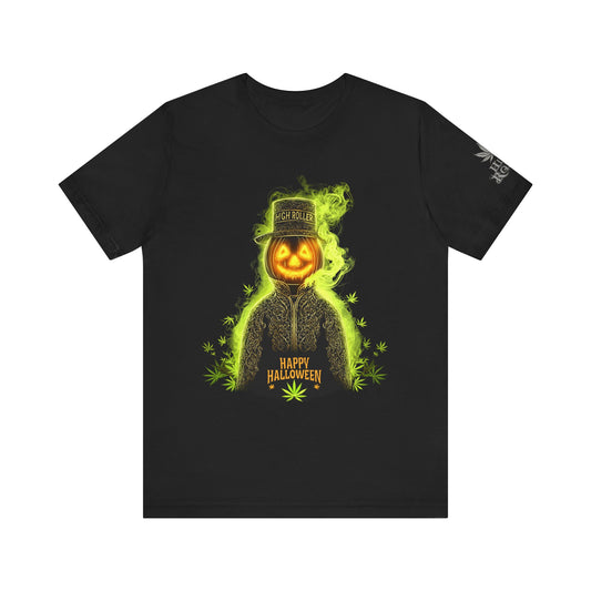 Spectral Pumpkin HIGH ROLLER Halloween T-Shirt - Premium Dark Cannabis Apparel