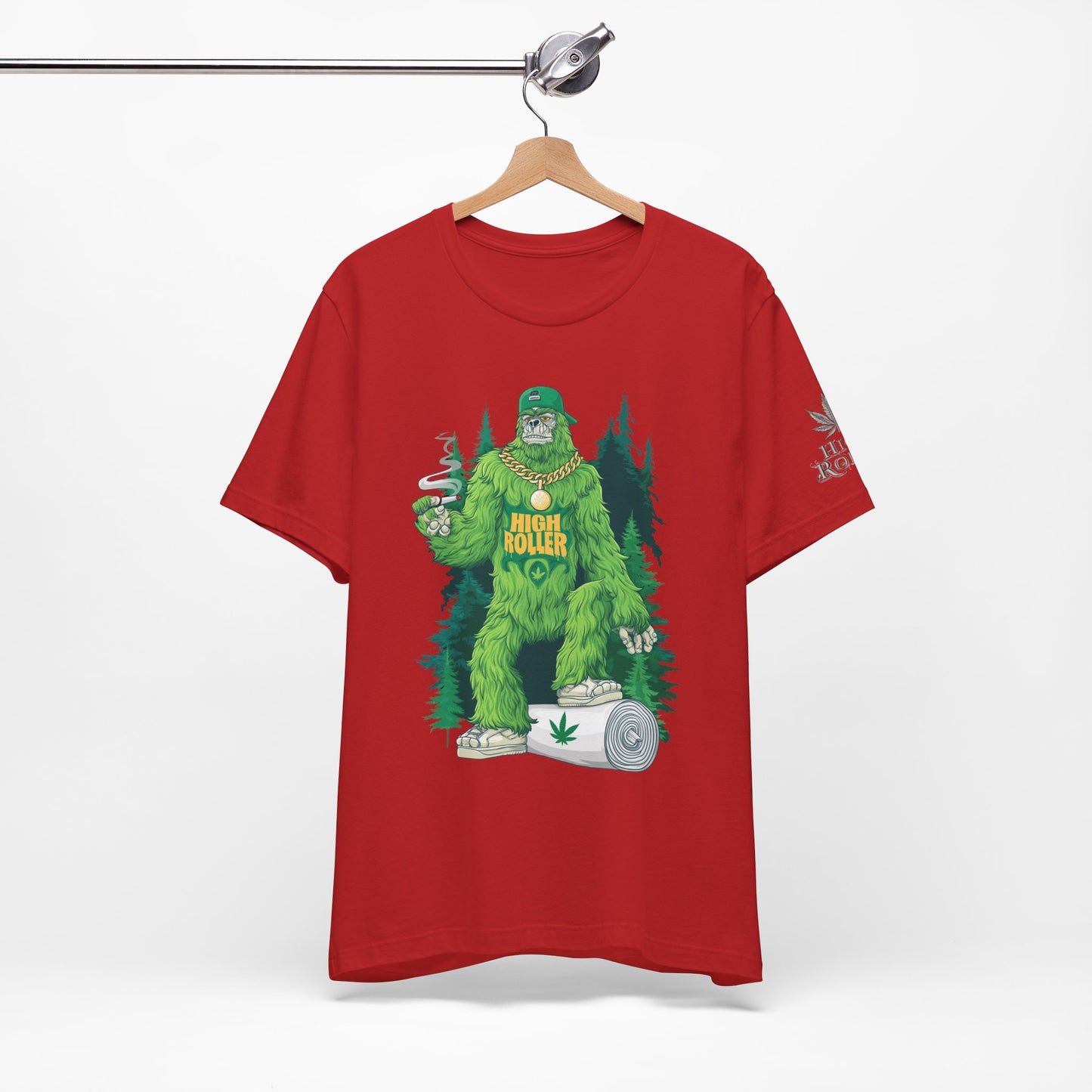 Bigfoot HIGH ROLLER Halloween Cannabis Forest T-Shirt - Premium Sasquatch Lifestyle Legend 420 Apparel