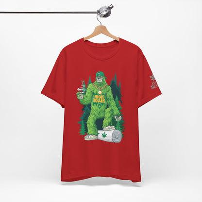 Bigfoot HIGH ROLLER Halloween Cannabis Forest T-Shirt - Premium Sasquatch Lifestyle Legend 420 Apparel