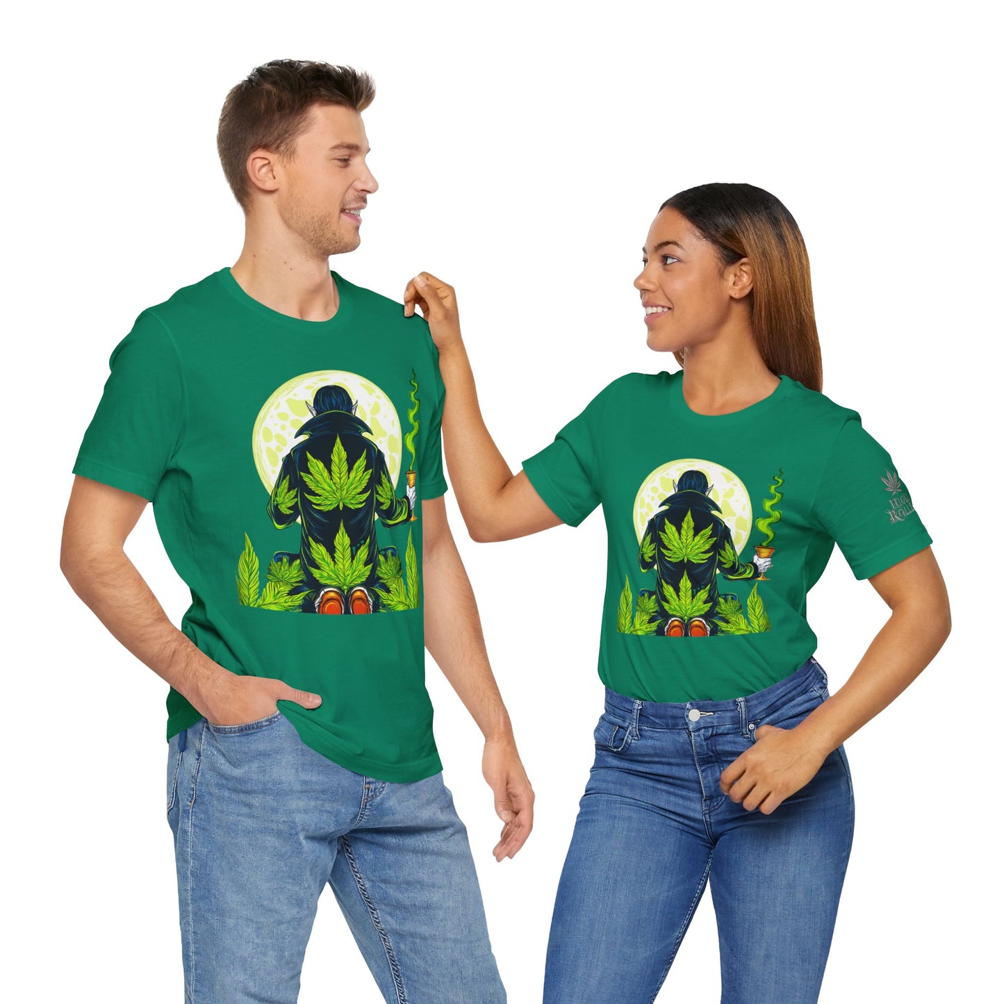 Luxury Gothic Cannabis Vampire T-Shirt - Premium Dark HIGH ROLLER Streetwear - Elevated Nocturnal 420 Fashion