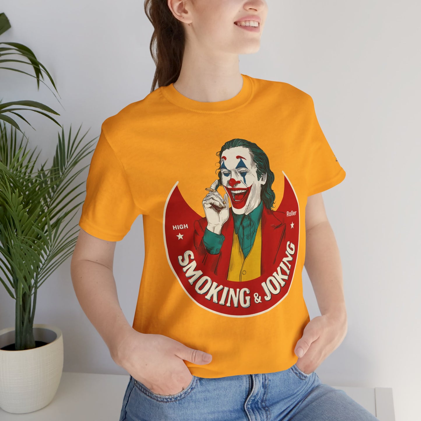High Roller Villain T-Shirt - Premium Airlume Cotton Cannabis Joker Badge Art Tee