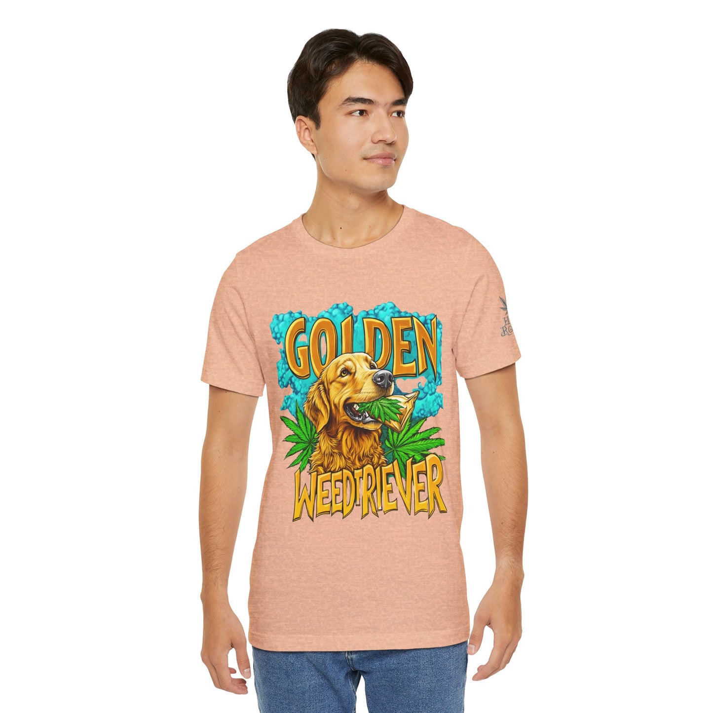 High Roller Golden Weedtriever Cannabis T-Shirt - Premium 420 Dog Lover Humor Golden Retriever Pun Comedy Pet Culture Apparel