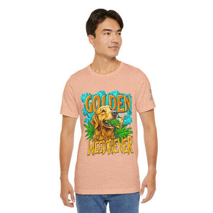 High Roller Golden Weedtriever Cannabis T-Shirt - Premium 420 Dog Lover Humor Golden Retriever Pun Comedy Pet Culture Apparel