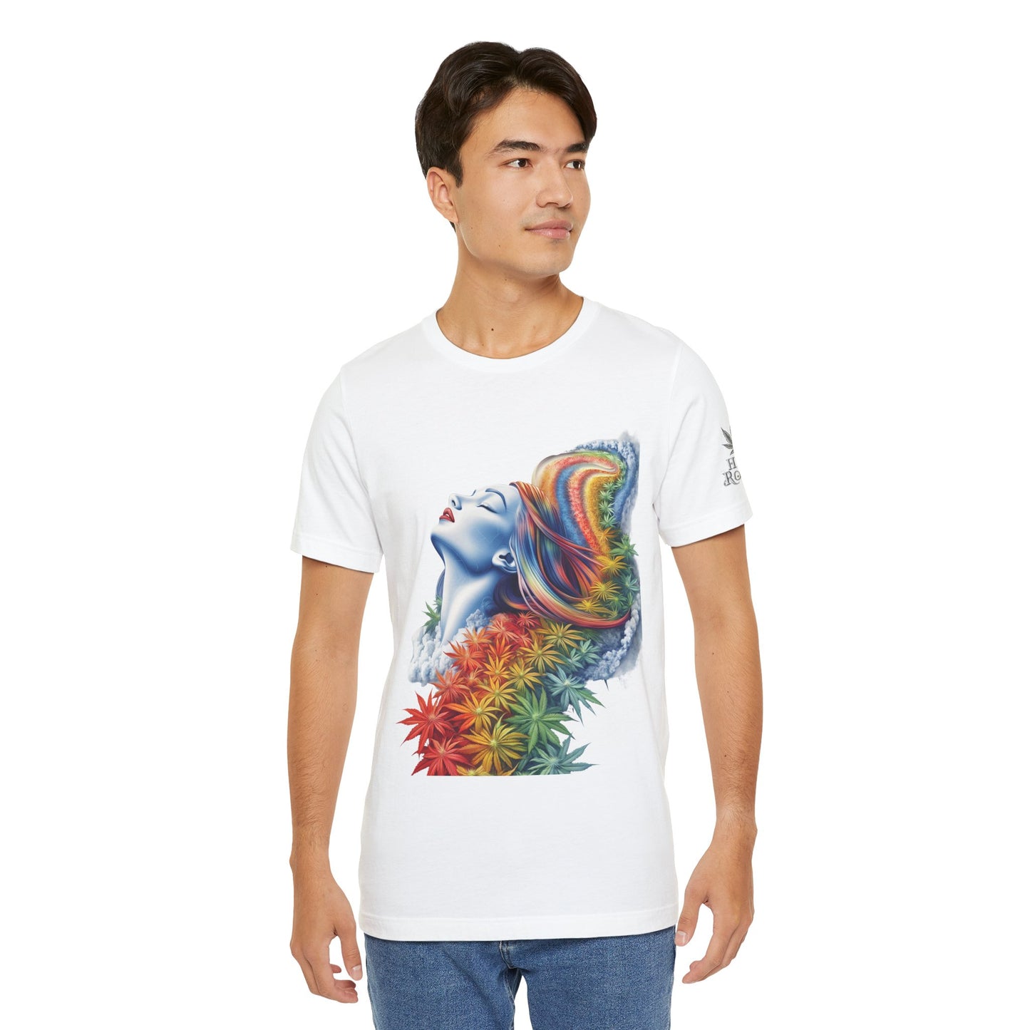 Rainbow Bloom Tee - Premium Airlume Cotton Cannabis Culture Spectrum Goddess Art