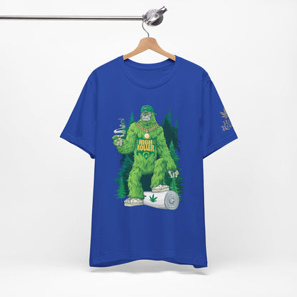 Bigfoot HIGH ROLLER Halloween Cannabis Forest T-Shirt - Premium Sasquatch Lifestyle Legend 420 Apparel