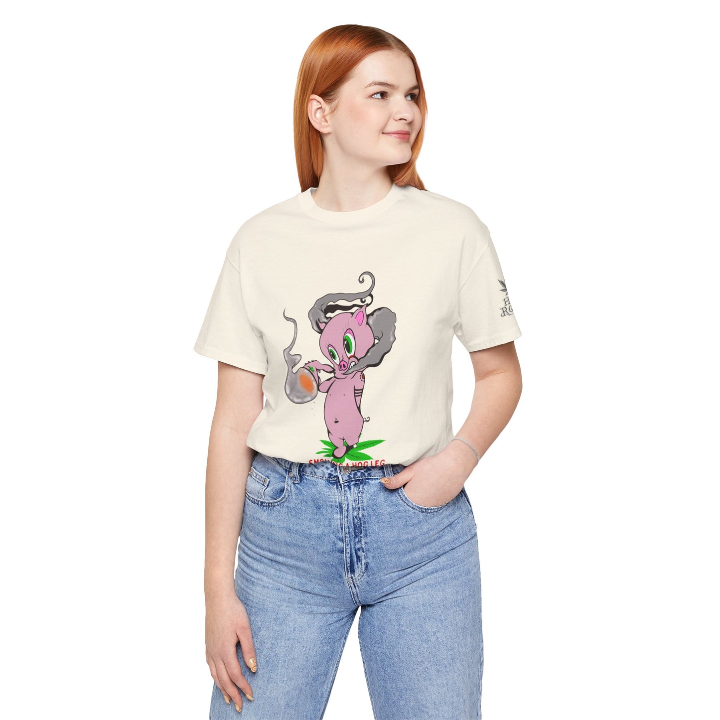 Smoking Hog Leg Pink Pig Tee - Premium Airlume Cotton Cannabis Culture Art