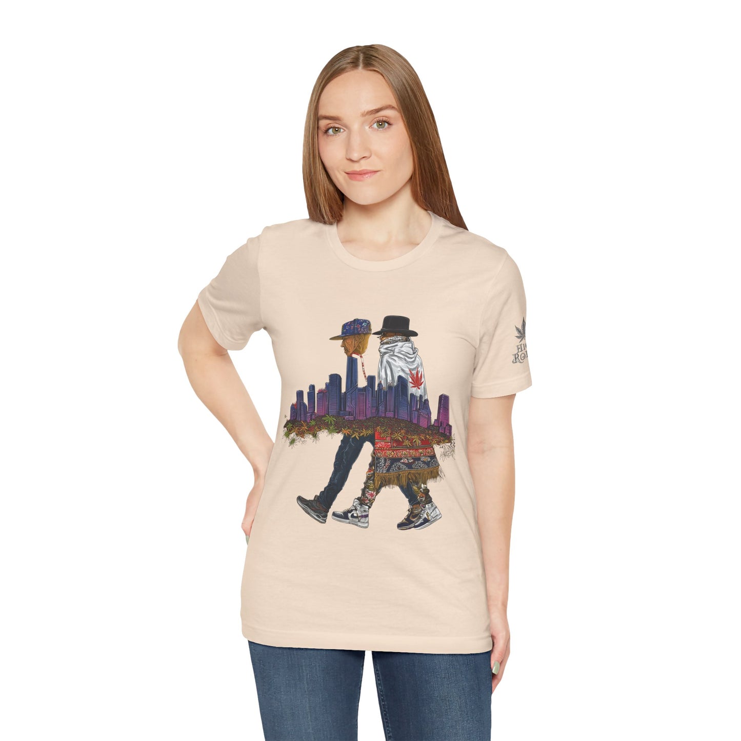 High Roller Urban Legends Cannabis T-Shirt - Premium 420 City Skyline Street Culture Double Exposure Apparel