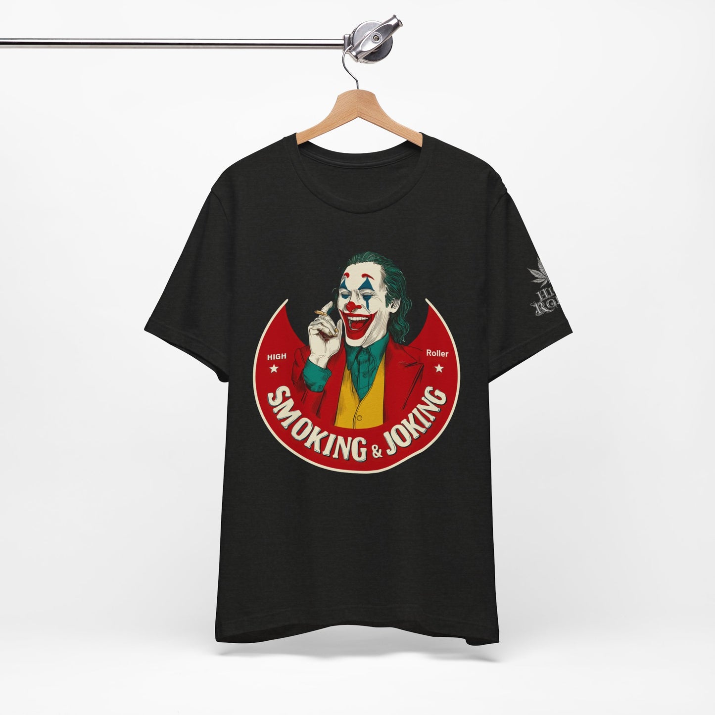 High Roller Villain T-Shirt - Premium Airlume Cotton Cannabis Joker Badge Art Tee