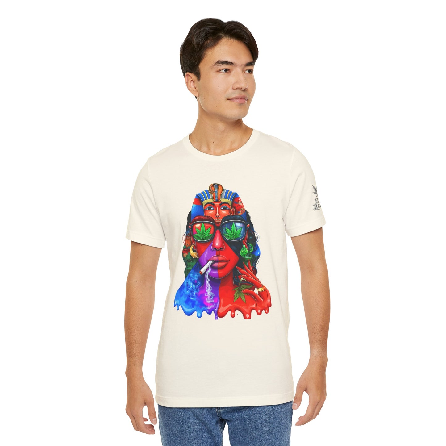 Pharaoh Vision Premium Cannabis Culture T-Shirt - Ancient Egyptian Royalty With Modern Cannabis Celebration And Psychedelic Split-Face Art
