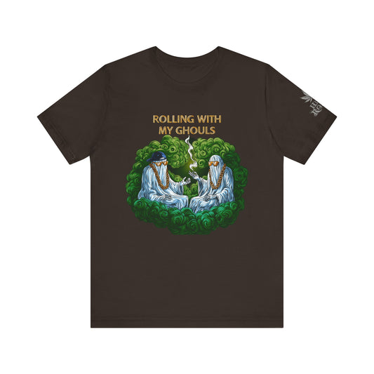 Rolling With My Ghouls HIGH ROLLER Halloween Cannabis T-Shirt - Premium Ghost Squad Circle Session 420 Apparel