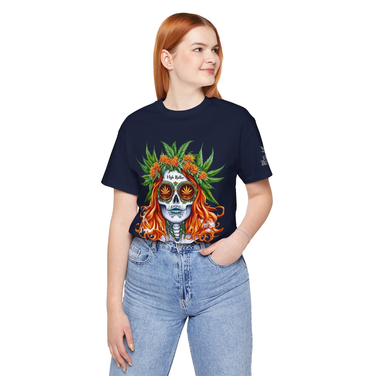 Sugar Skull Goddess Tee - Premium Airlume Cotton Cannabis Culture Day of Dead Art