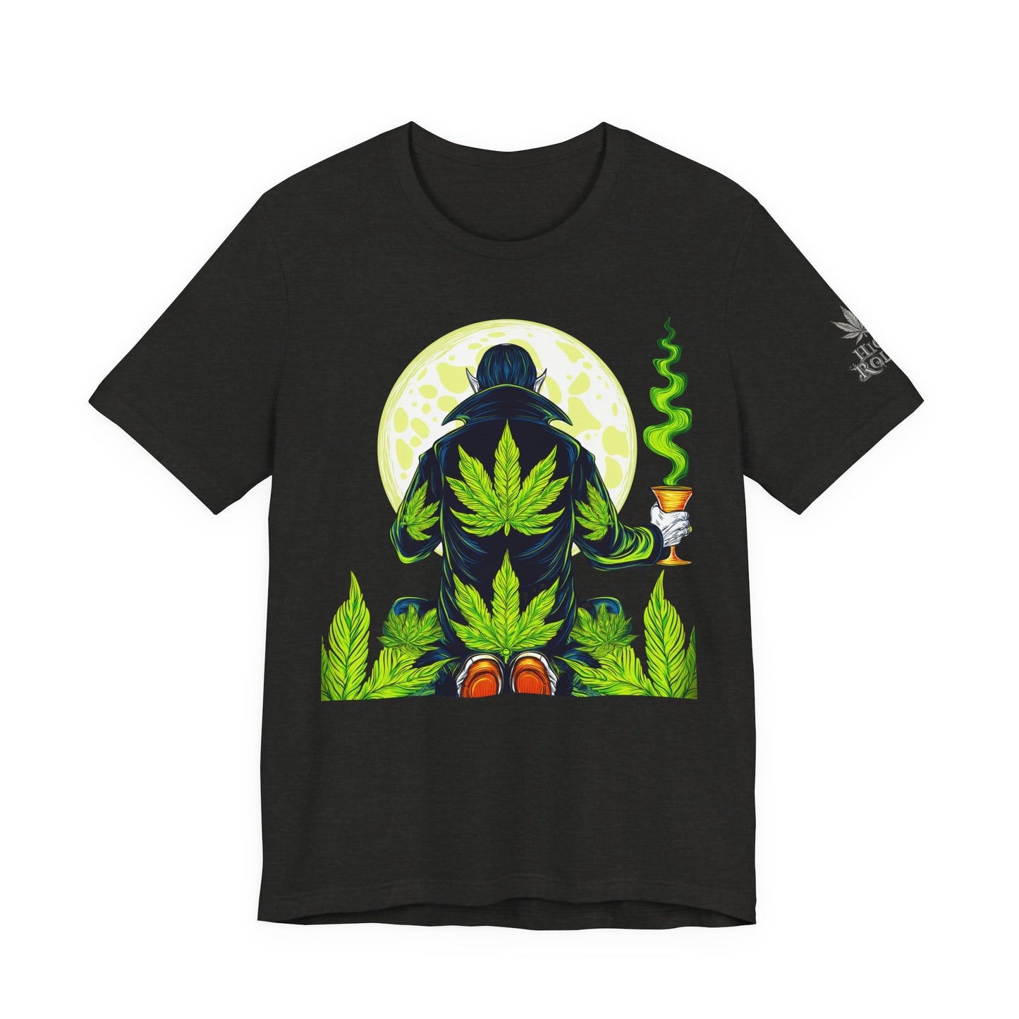 Luxury Gothic Cannabis Vampire T-Shirt - Premium Dark HIGH ROLLER Streetwear - Elevated Nocturnal 420 Fashion