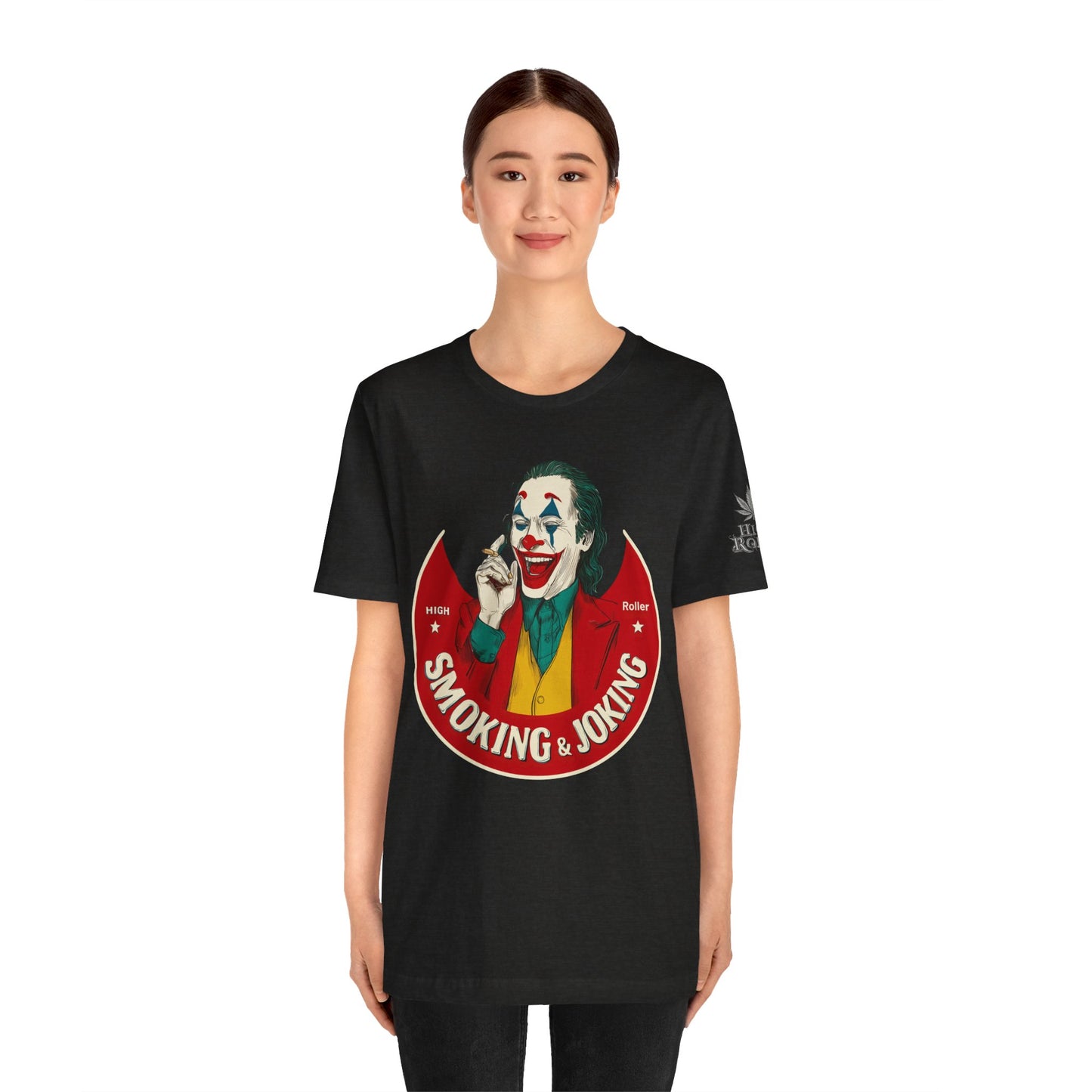 High Roller Villain T-Shirt - Premium Airlume Cotton Cannabis Joker Badge Art Tee