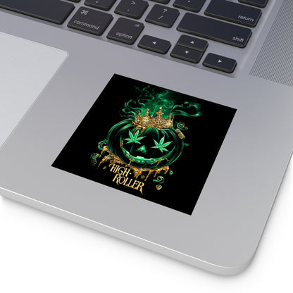 Royal Cannabis Jack-O-Lantern Crown Sticker - Luxury Emerald Halloween King - HIGH ROLLER Premium 3x3 Vinyl