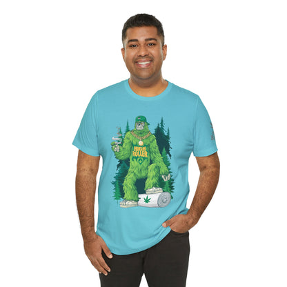 Bigfoot HIGH ROLLER Halloween Cannabis Forest T-Shirt - Premium Sasquatch Lifestyle Legend 420 Apparel