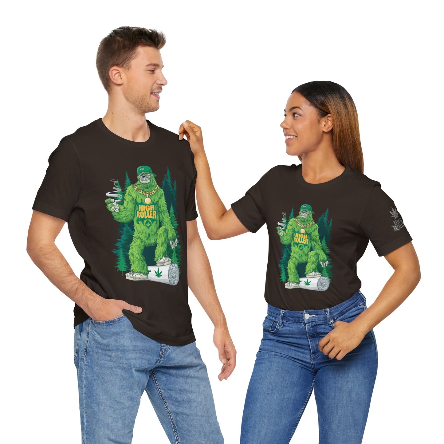 Bigfoot HIGH ROLLER Halloween Cannabis Forest T-Shirt - Premium Sasquatch Lifestyle Legend 420 Apparel