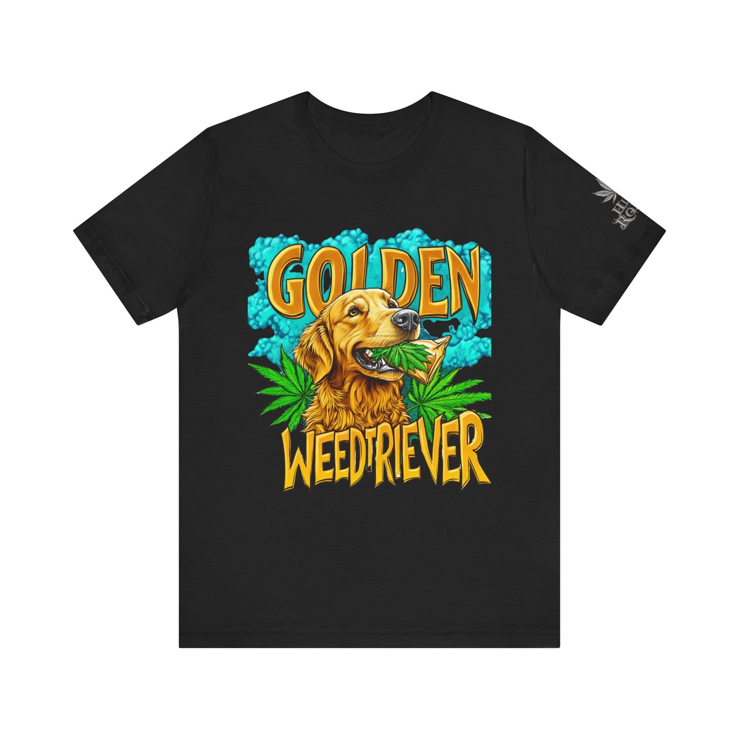 High Roller Golden Weedtriever Cannabis T-Shirt - Premium 420 Dog Lover Humor Golden Retriever Pun Comedy Pet Culture Apparel